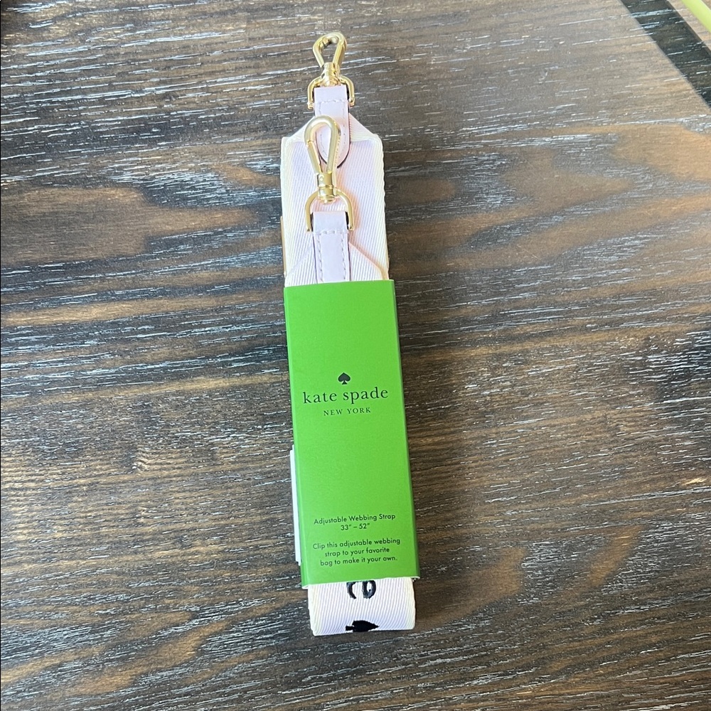 Kate Spade Light Pink with Navy Blue Lettering Bag Strap with Gold Hardware
